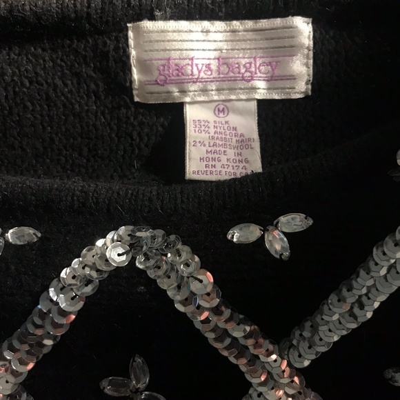 Vintage 80s Black Silver Sequin Sweater Medium - Picture 8 of 8